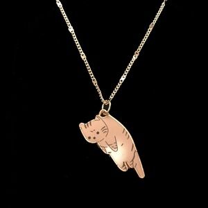 HAND Crafted Fawn Kitty Necklace on Gold Plate Chain